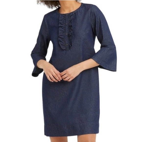 Draper James Vintage Chambray Demin Ruffle Shift Dress Size 4 - Picture 1 of 7